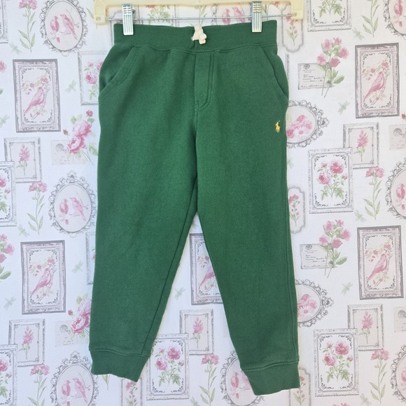 Polo Ralph Lauren Other - Polo Ralph Lauren Boys Green Fleece Jogger Sweatpants Sz 6 Drawstring Pony Logo